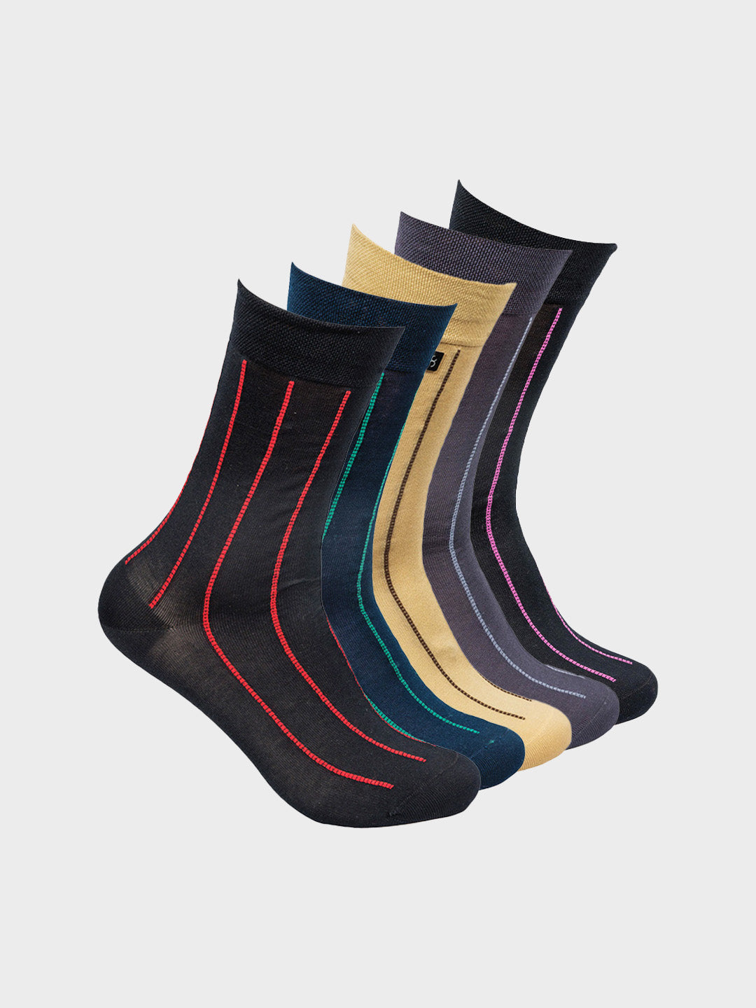 Mercerized Vertical Stripe Crew Socks (Pack of 5)