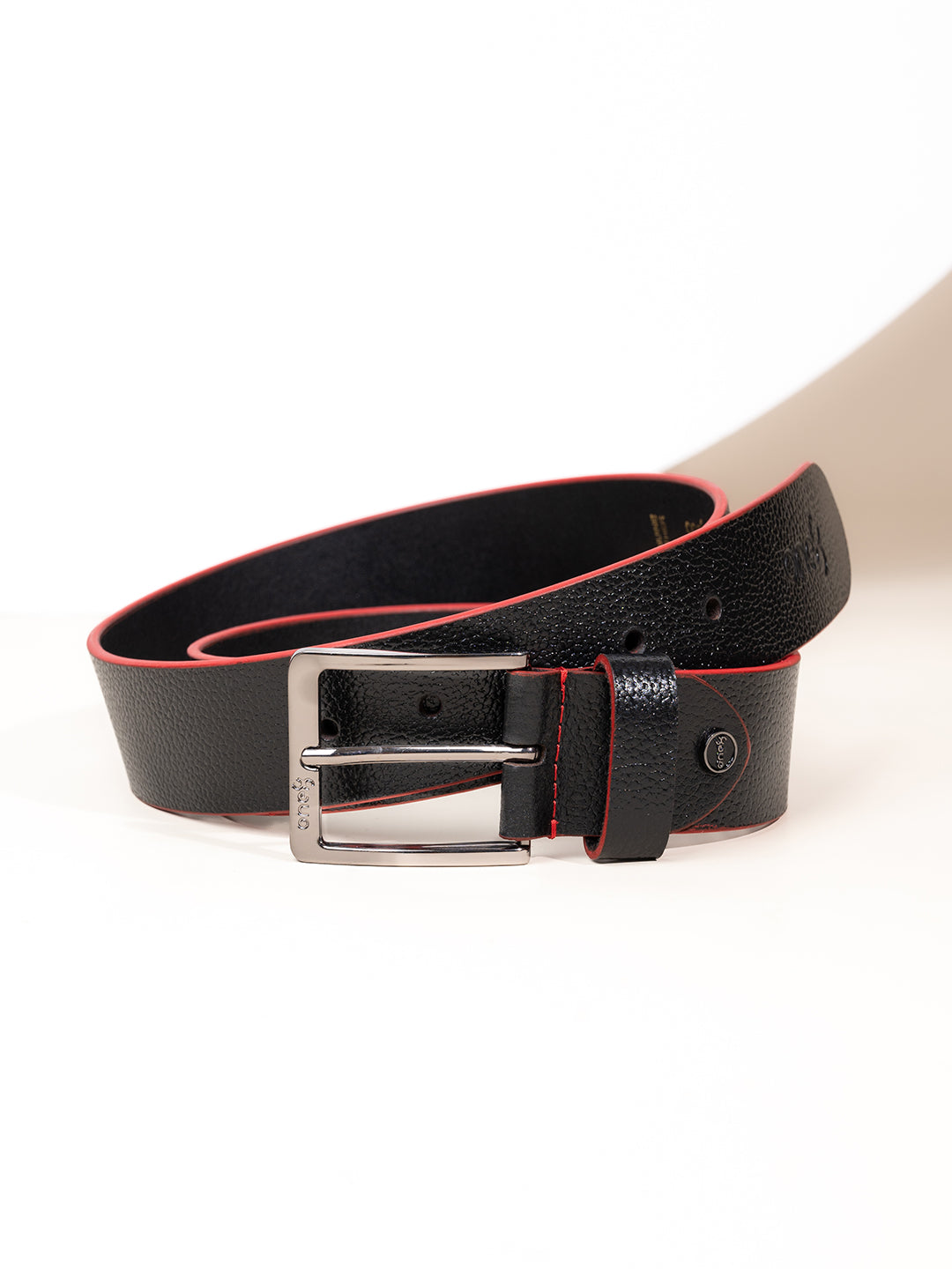 One8 Black Two-Tone Leather Belt with Gun Metal Buckle