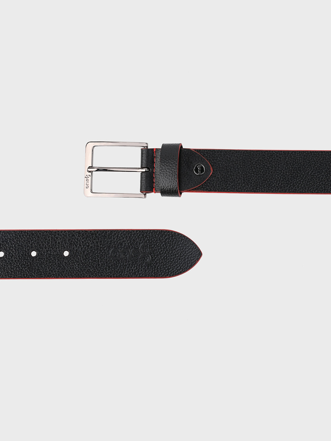 One8 Black Two-Tone Leather Belt with Gun Metal Buckle