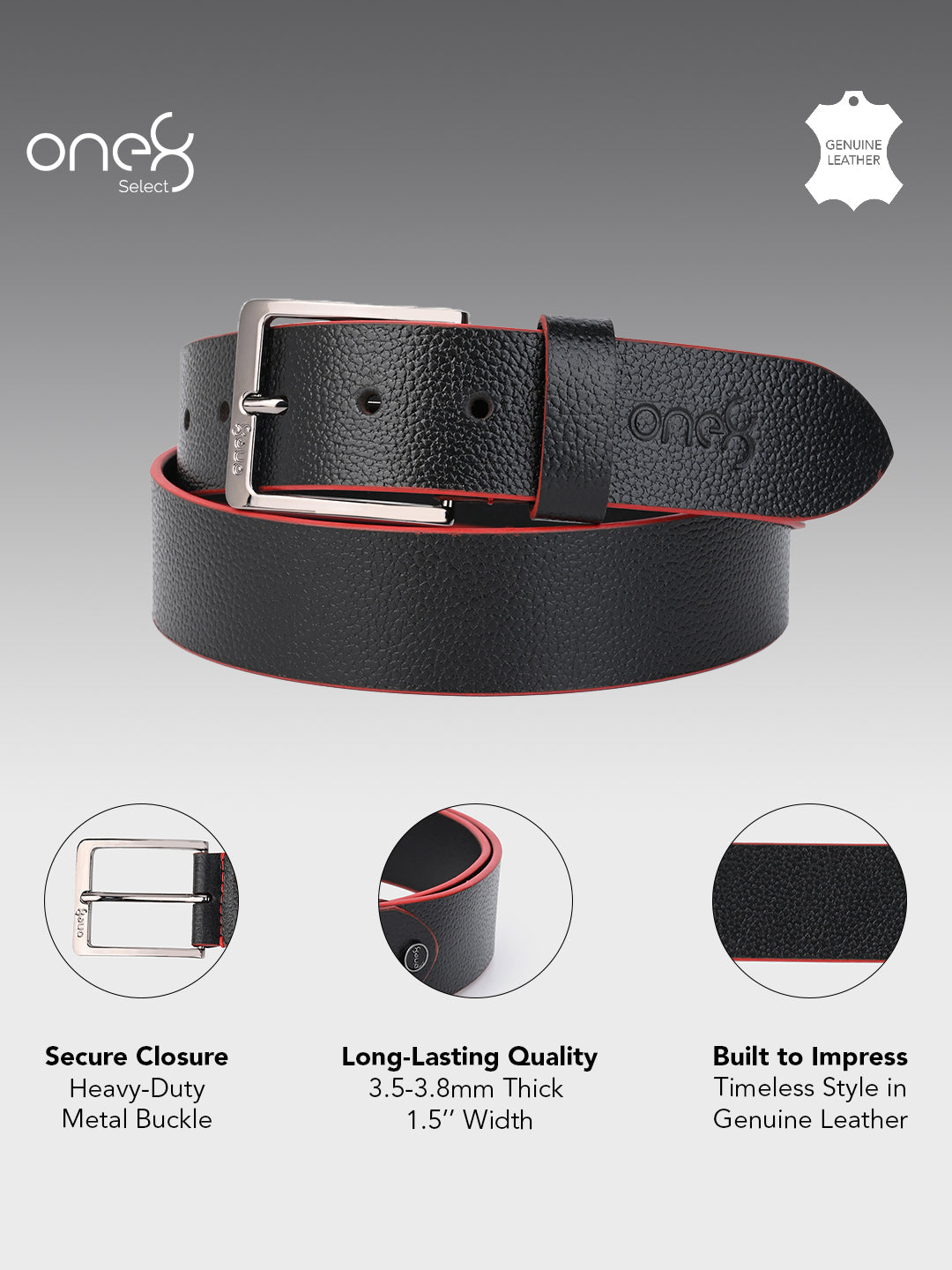 One8 Black Two-Tone Leather Belt with Gun Metal Buckle