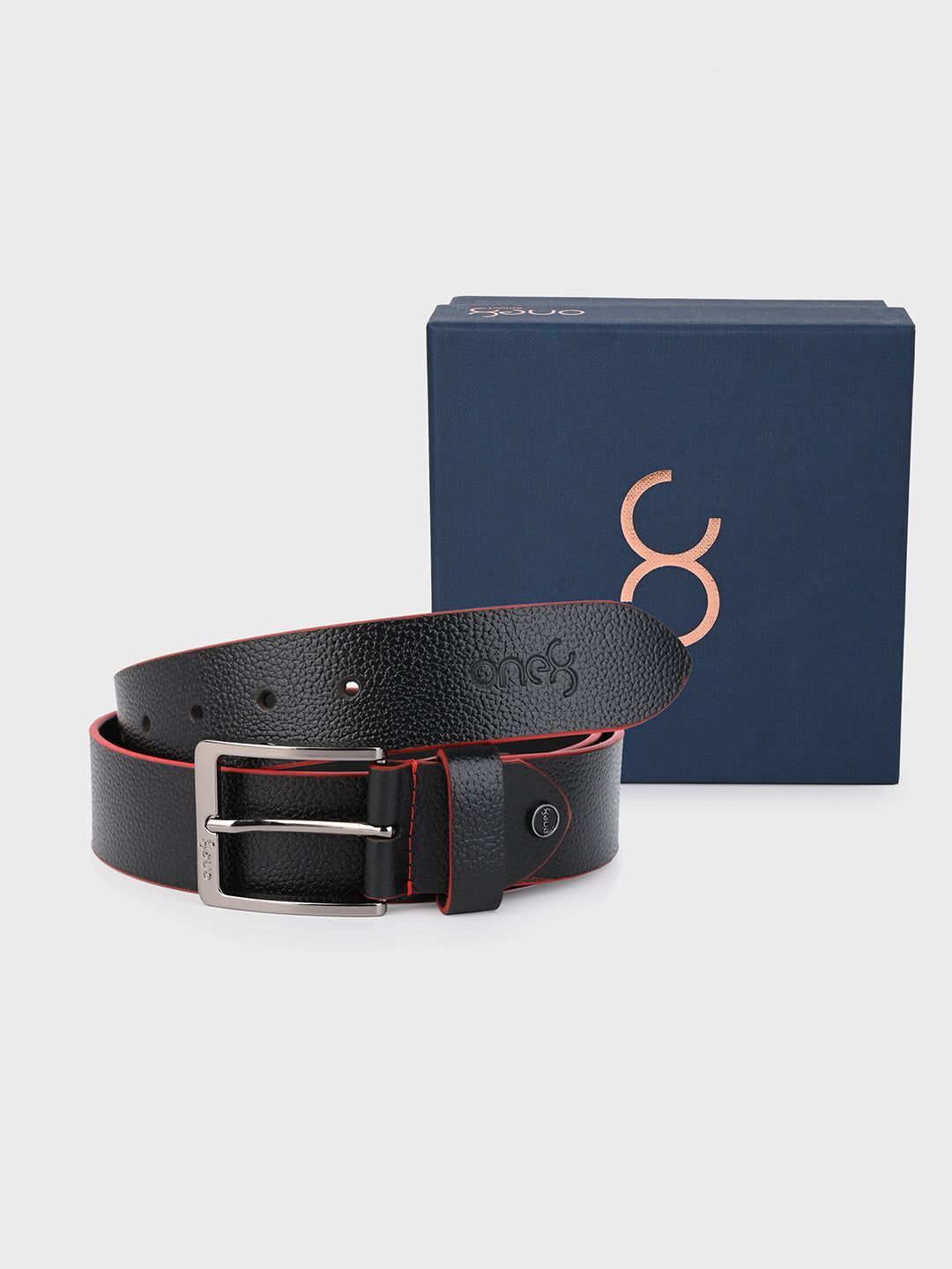 One8 Black Two-Tone Leather Belt with Gun Metal Buckle