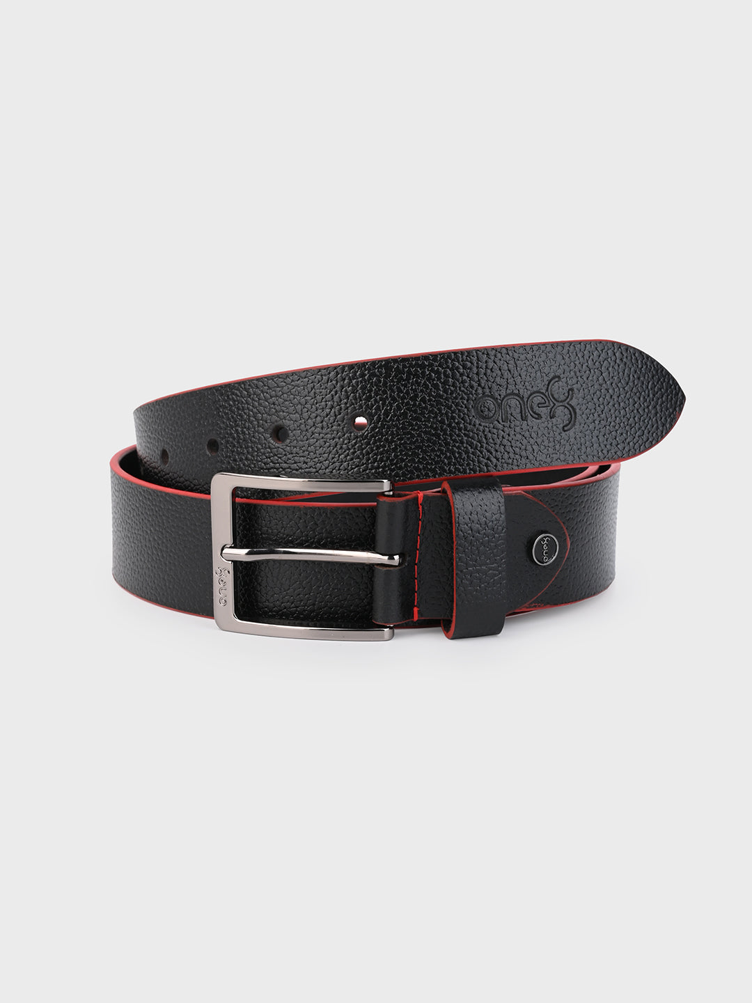 One8 Black Two-Tone Leather Belt with Gun Metal Buckle