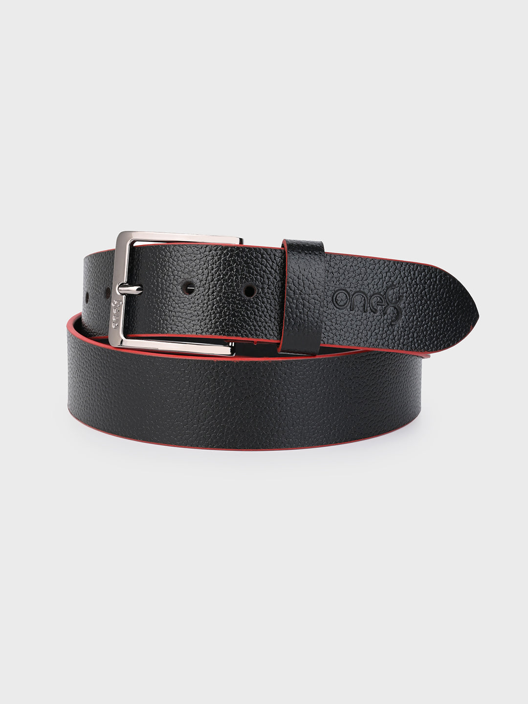 One8 Black Two-Tone Leather Belt with Gun Metal Buckle