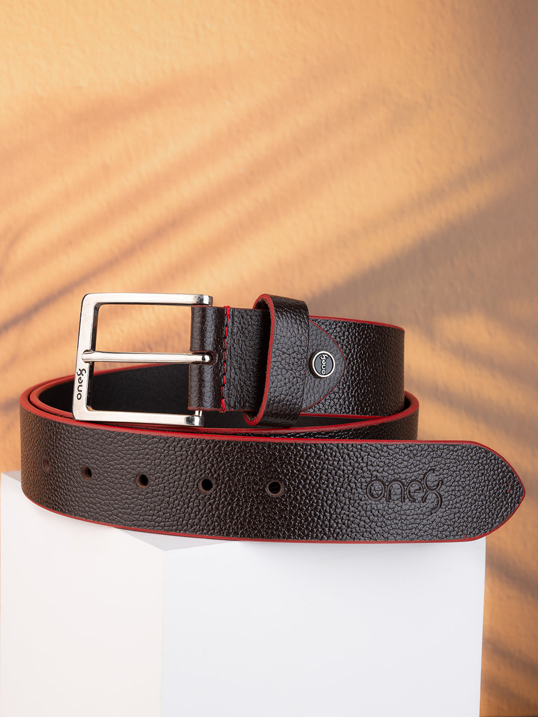 Brown Two-Tone Leather Belt with Nickel Buckle