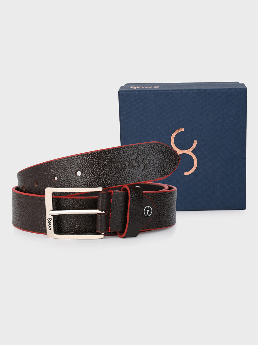 Brown Two-Tone Leather Belt with Nickel Buckle