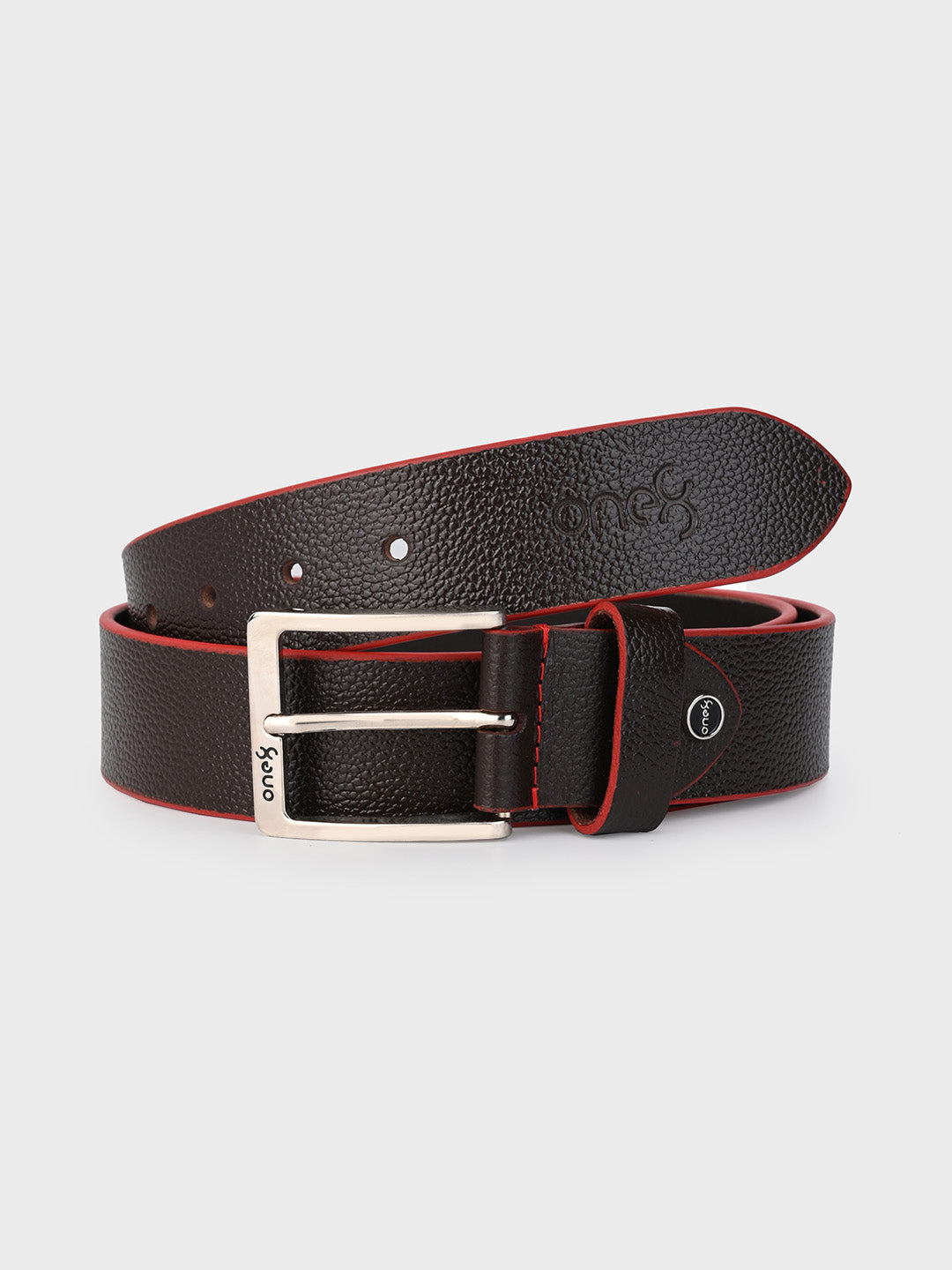 Brown Two-Tone Leather Belt with Nickel Buckle