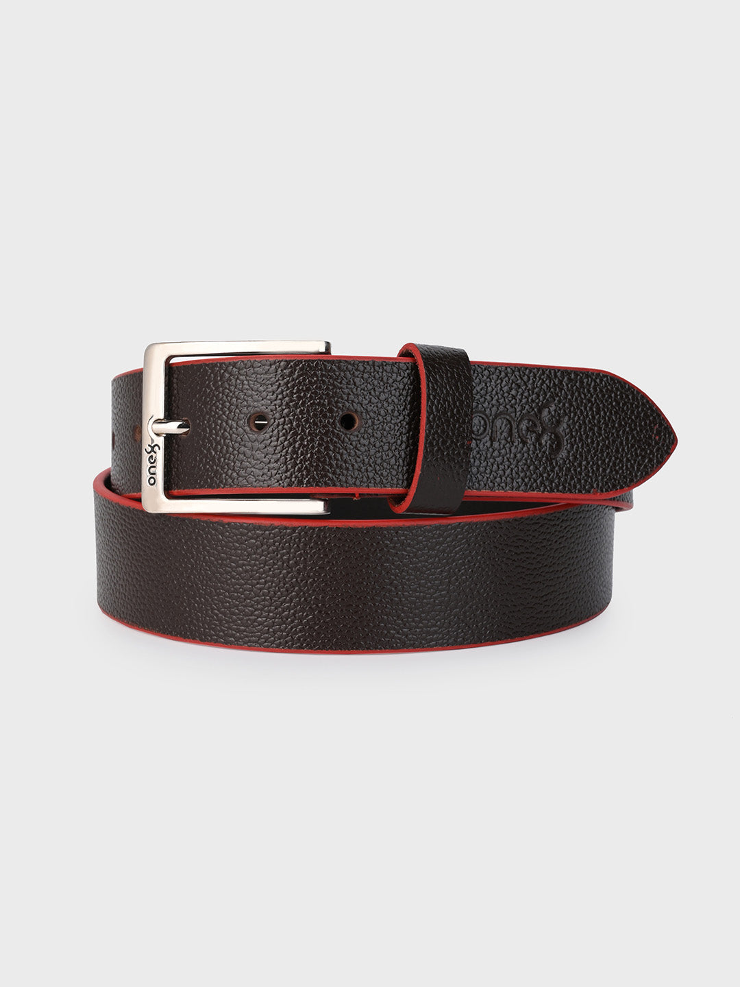 Brown Two-Tone Leather Belt with Nickel Buckle