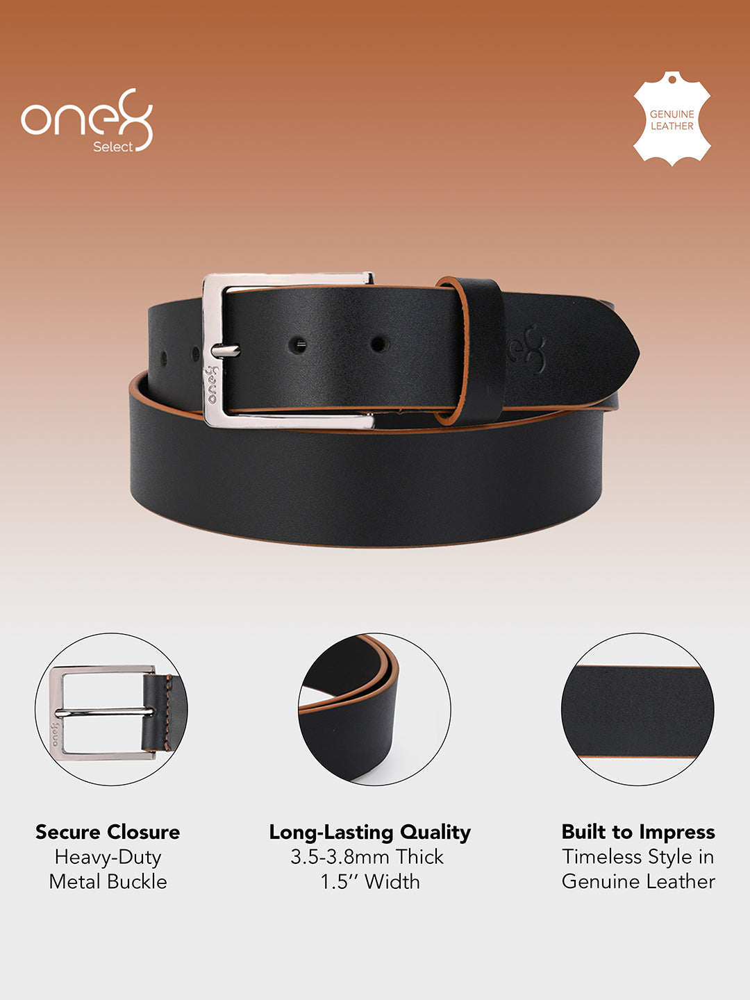 One8 Black Two-Tone Leather Belt with Nickel Buckle