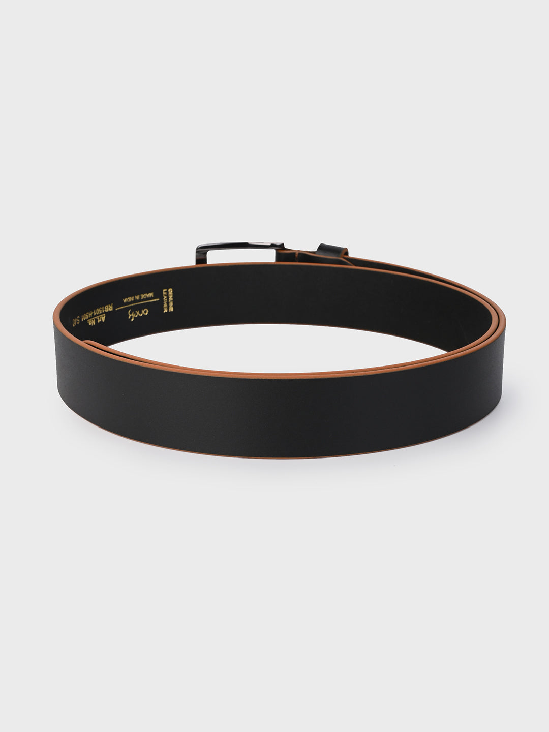 One8 Black Two-Tone Leather Belt with Nickel Buckle