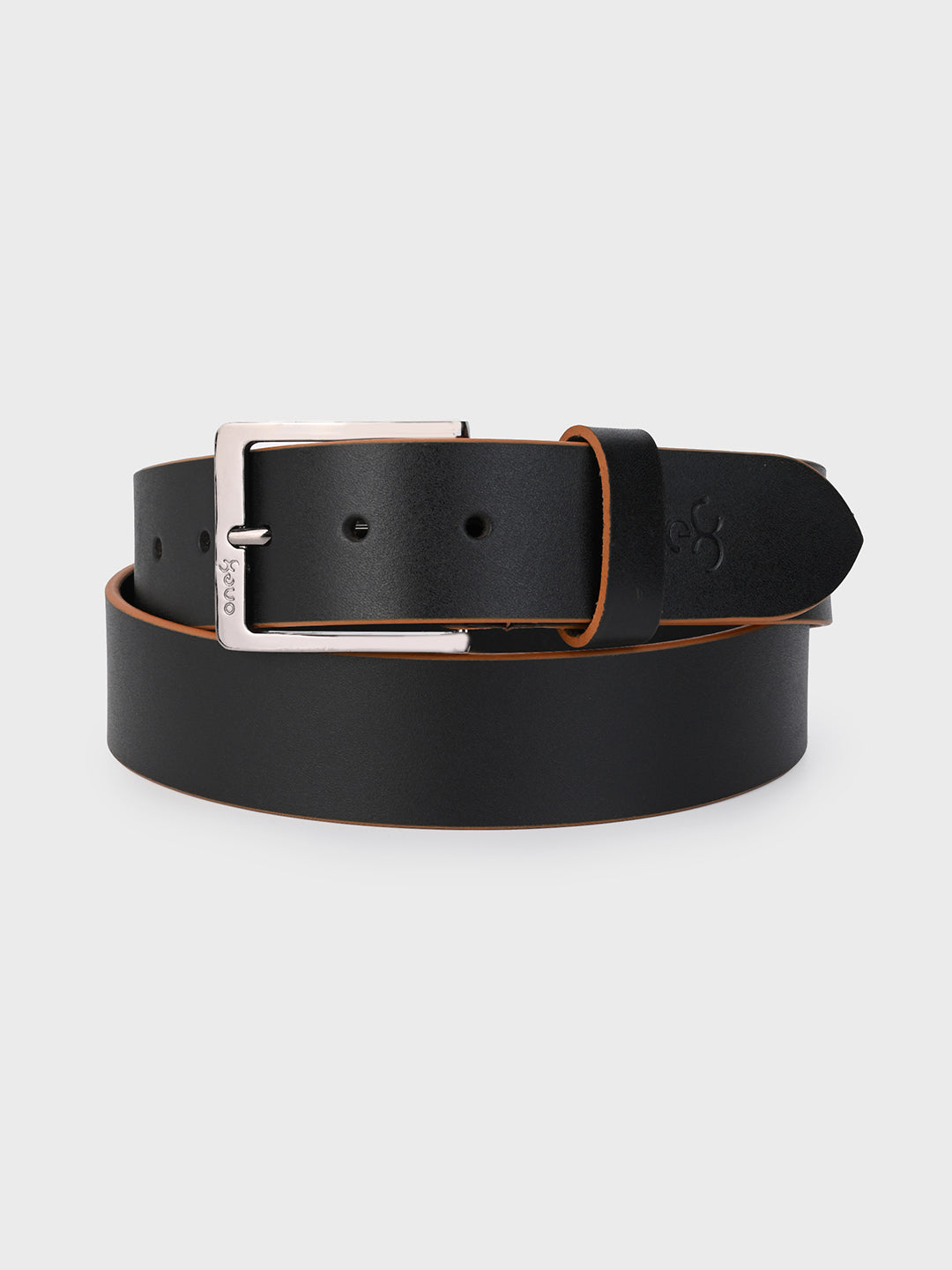 One8 Black Two-Tone Leather Belt with Nickel Buckle