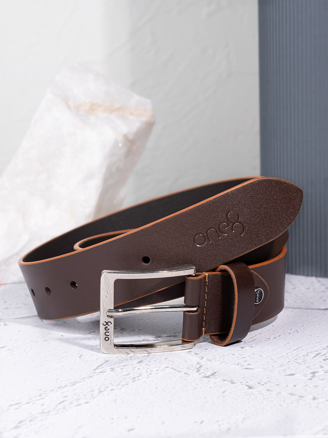 Brown Two-Tone Leather Belt with Nickel Buckle