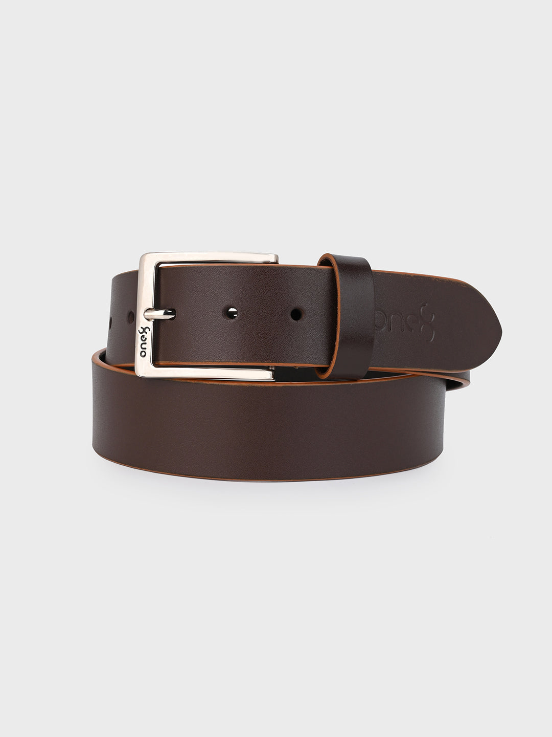 Brown Two-Tone Leather Belt with Nickel Buckle