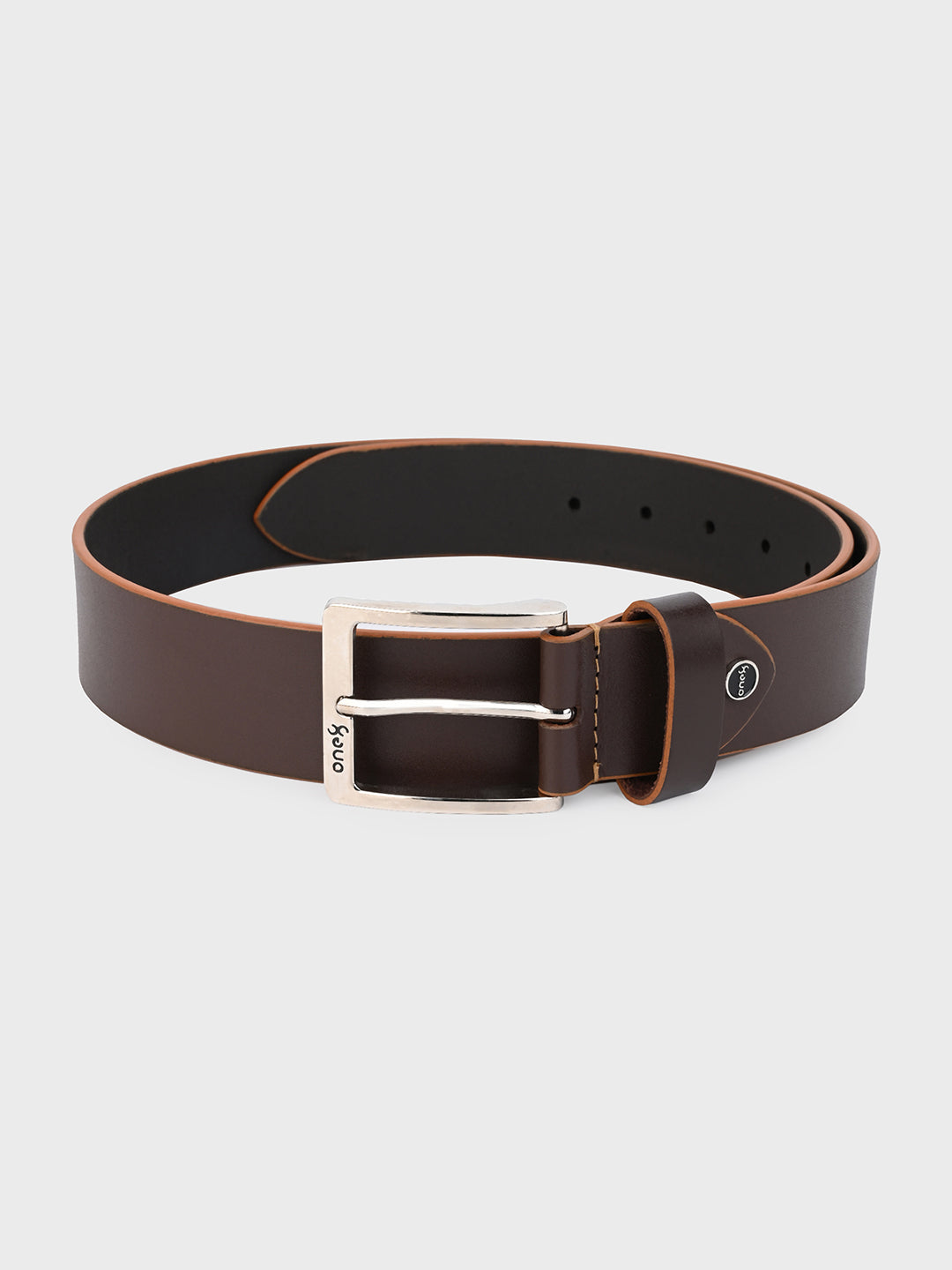 Brown Two-Tone Leather Belt with Nickel Buckle