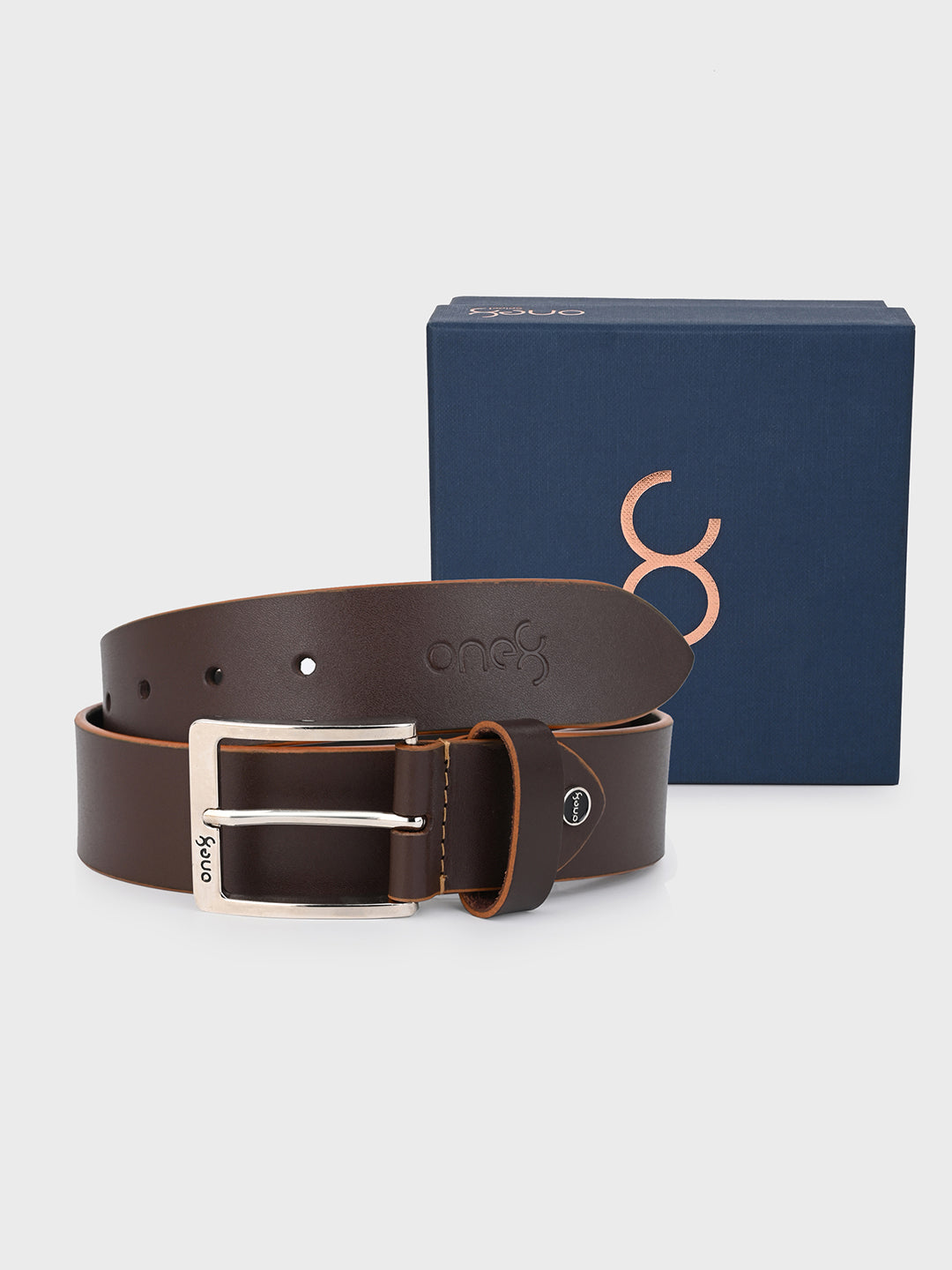 Brown Two-Tone Leather Belt with Nickel Buckle