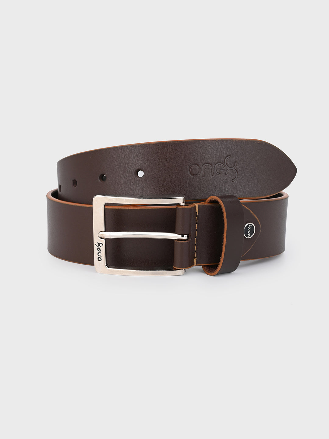 Brown Two-Tone Leather Belt with Nickel Buckle