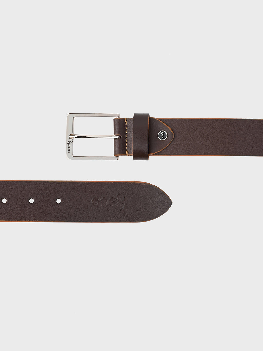 Brown Two-Tone Leather Belt with Nickel Buckle