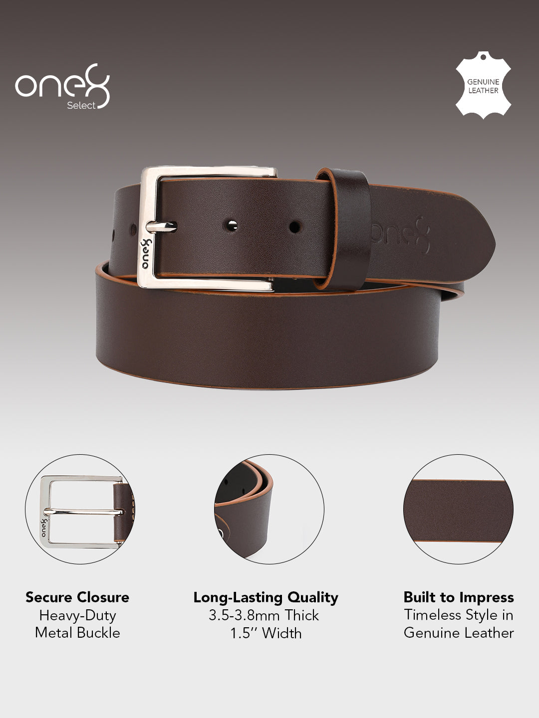 Brown Two-Tone Leather Belt with Nickel Buckle