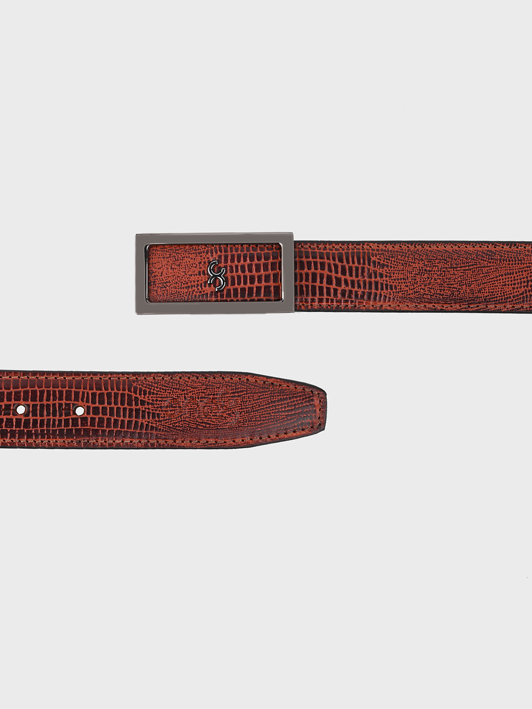 Brown Embossed Leather Belt with Gunmetal Buckle