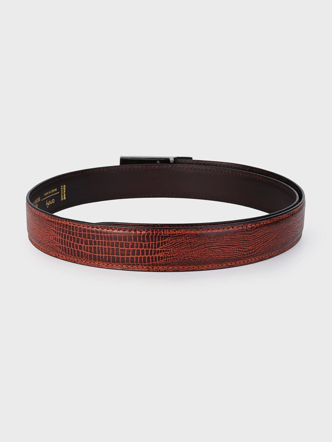 Brown Embossed Leather Belt with Gunmetal Buckle