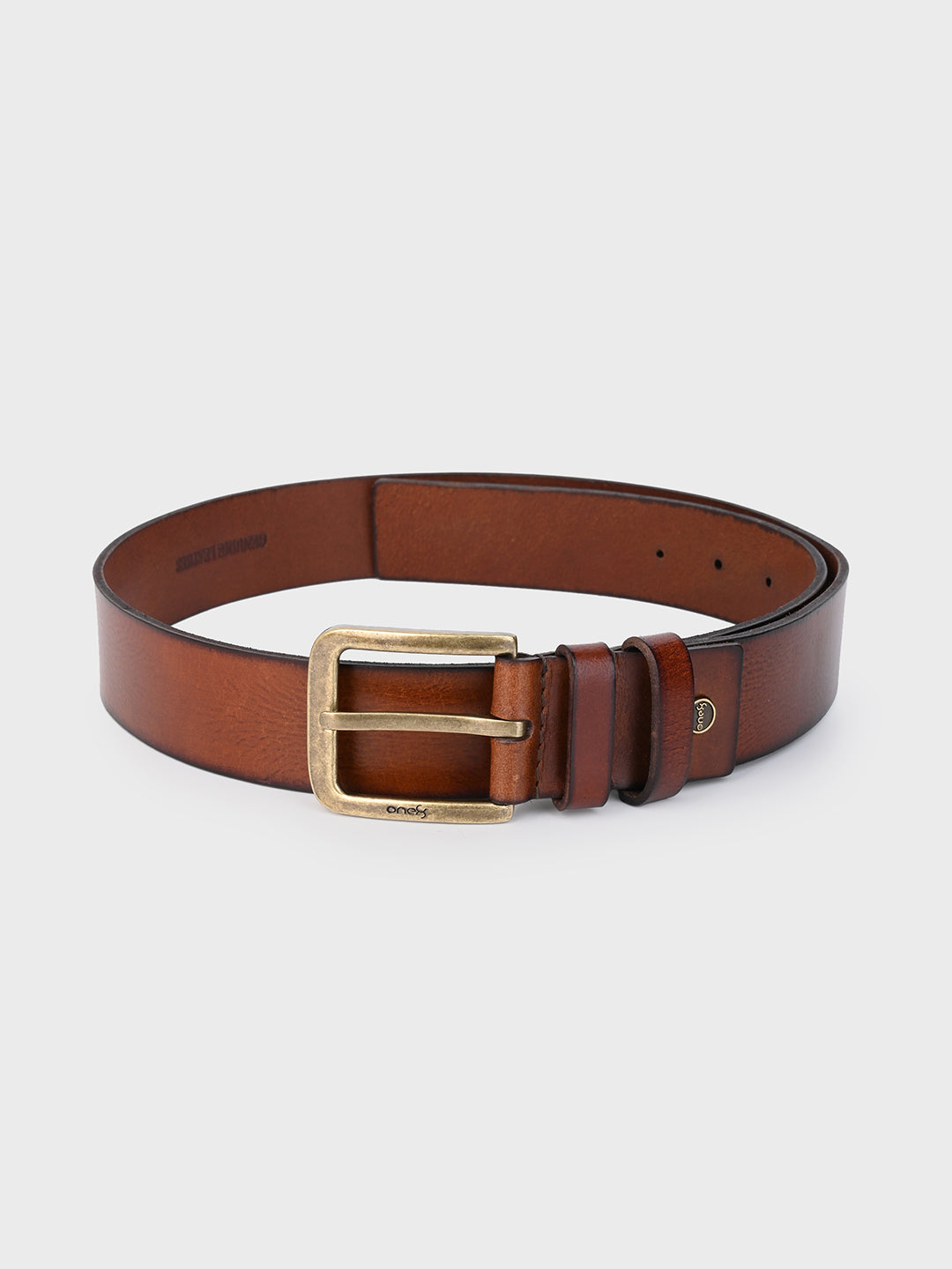 One8 Tan Classic Leather Belt with Gold-Tone Buckle