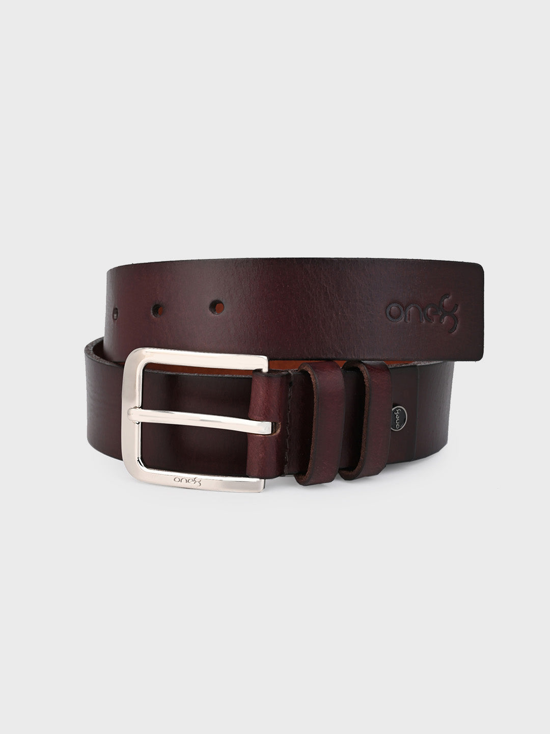 One8 Cherry Classic Leather Belt with Gunmetal Buckle