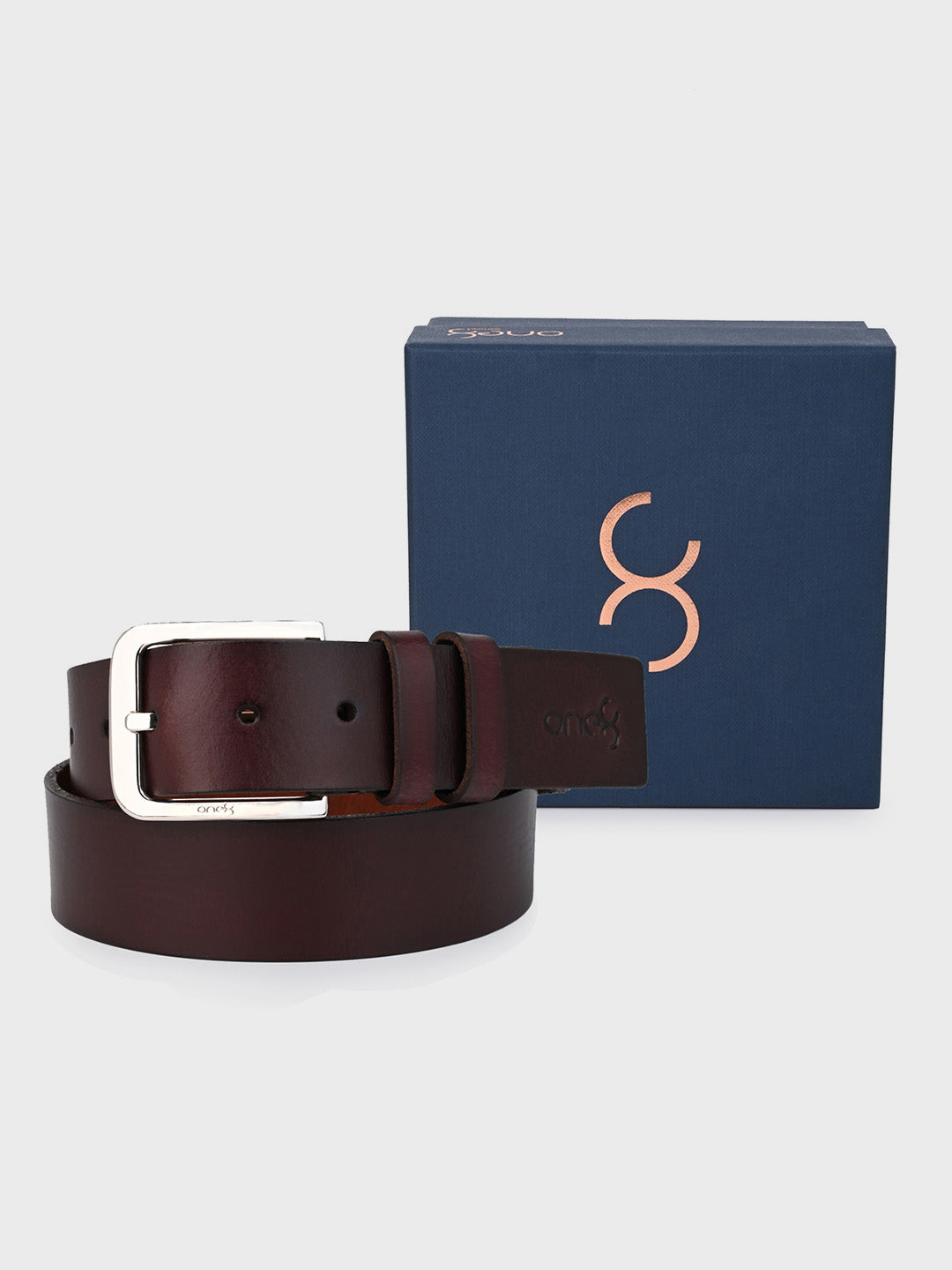 One8 Cherry Classic Leather Belt with Gunmetal Buckle