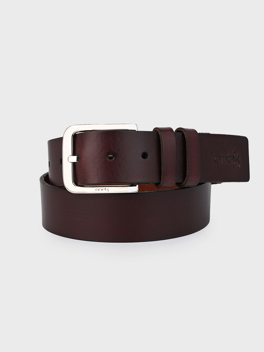 One8 Cherry Classic Leather Belt with Gunmetal Buckle