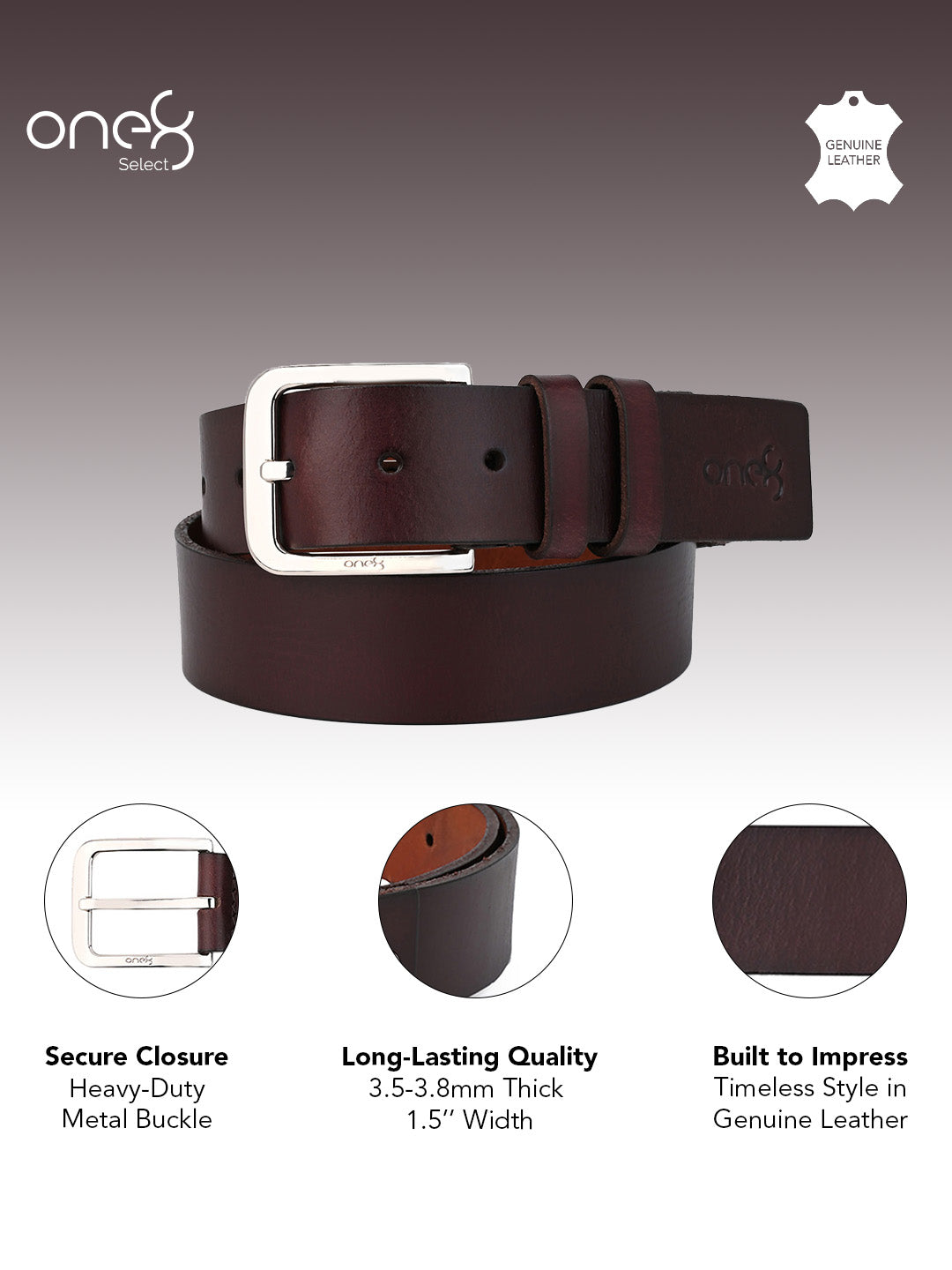 One8 Cherry Classic Leather Belt with Gunmetal Buckle