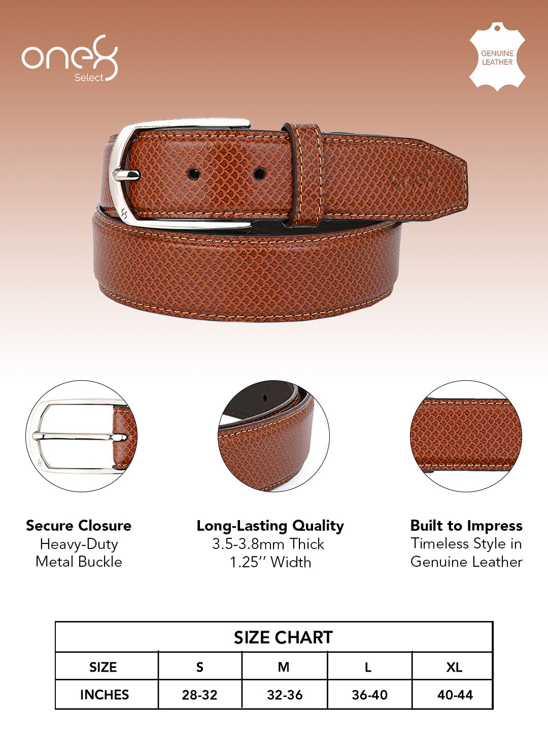 Sleek Silver Buckle Leather Belt in Tan