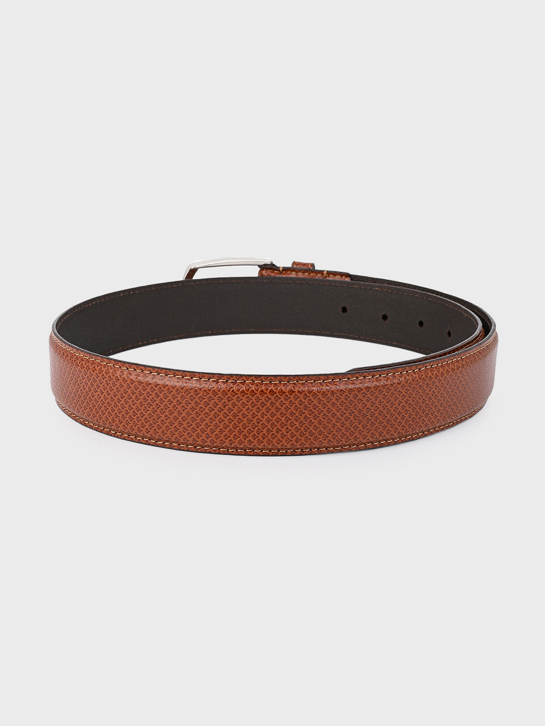 Sleek Silver Buckle Leather Belt in Tan