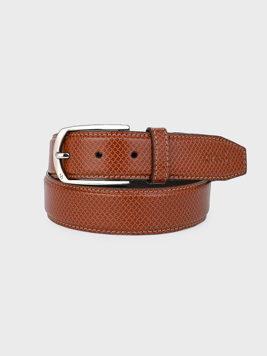 Sleek Silver Buckle Leather Belt in Tan