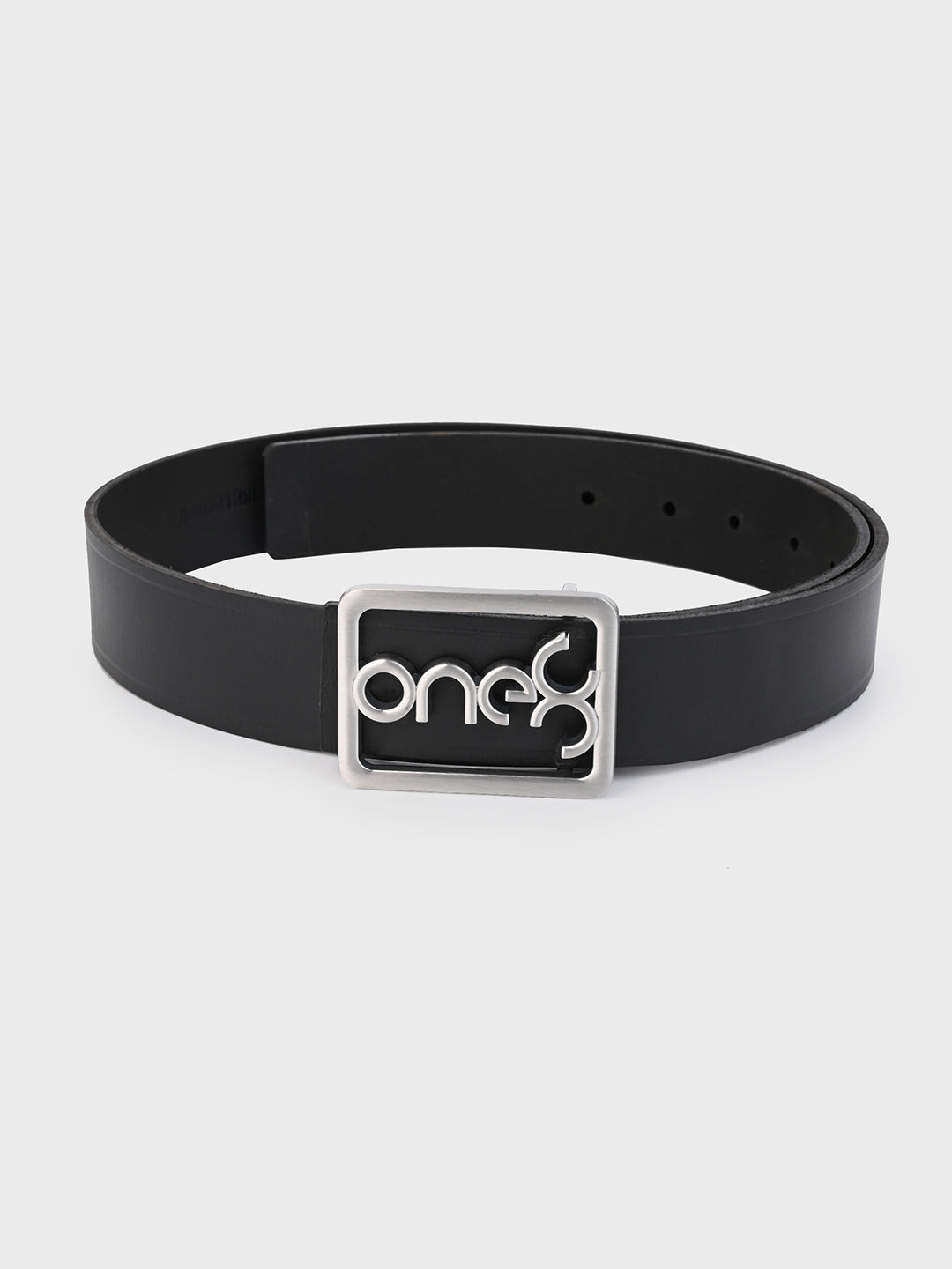 Black Signature Nickel-Brushed Buckle Leather Belt