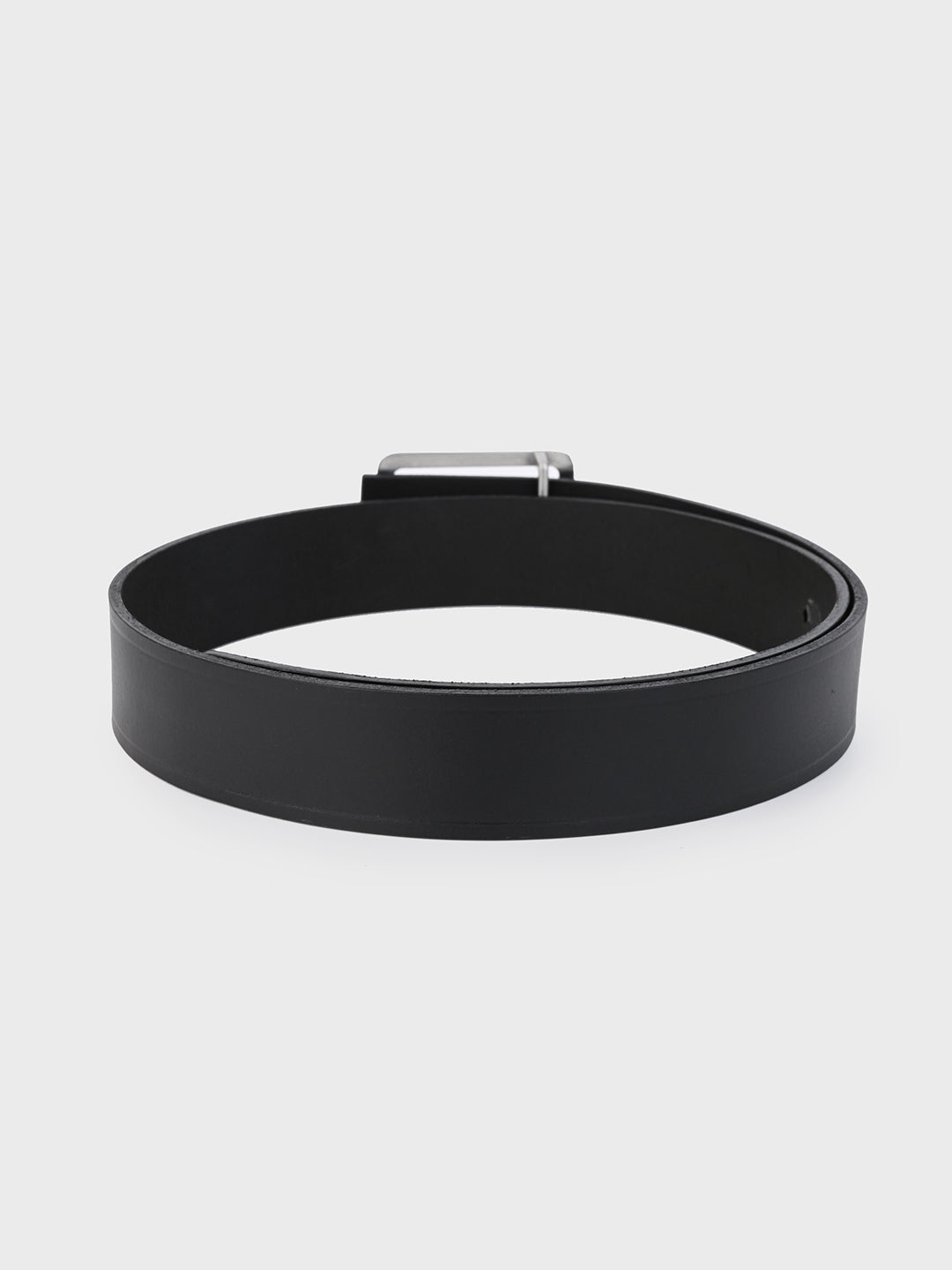 Black Signature Nickel-Brushed Buckle Leather Belt