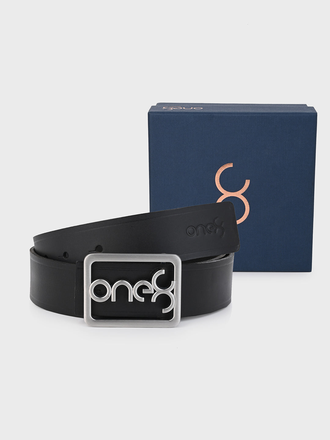 Black Signature Nickel-Brushed Buckle Leather Belt