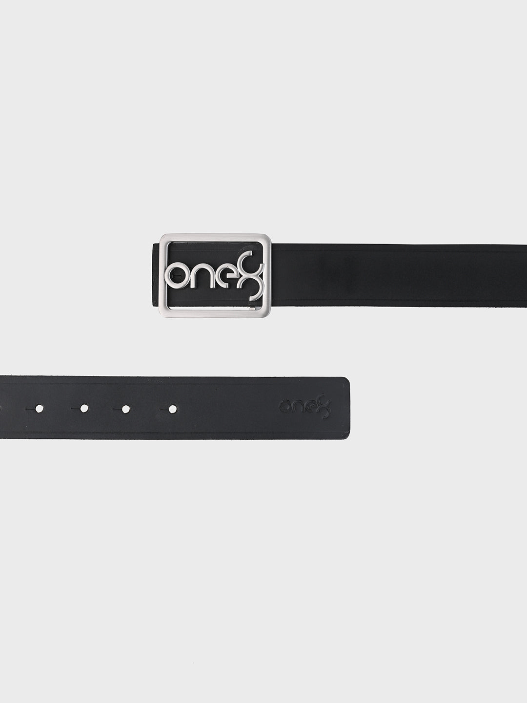 Black Signature Nickel-Brushed Buckle Leather Belt