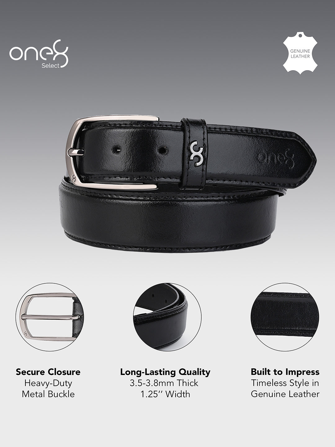 Black Classic Leather Belt with Silver Buckle