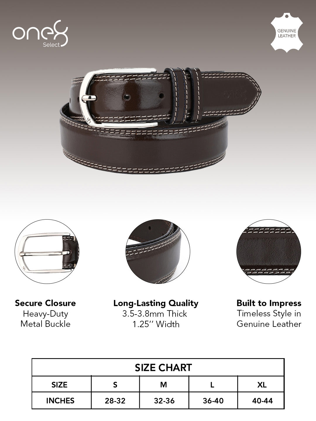 Sleek Silver Buckle Leather Belt in Brown