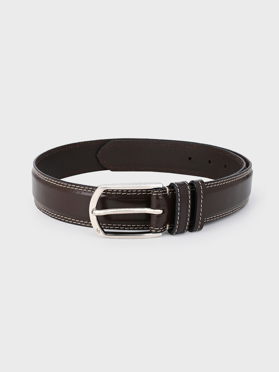 Sleek Silver Buckle Leather Belt in Brown