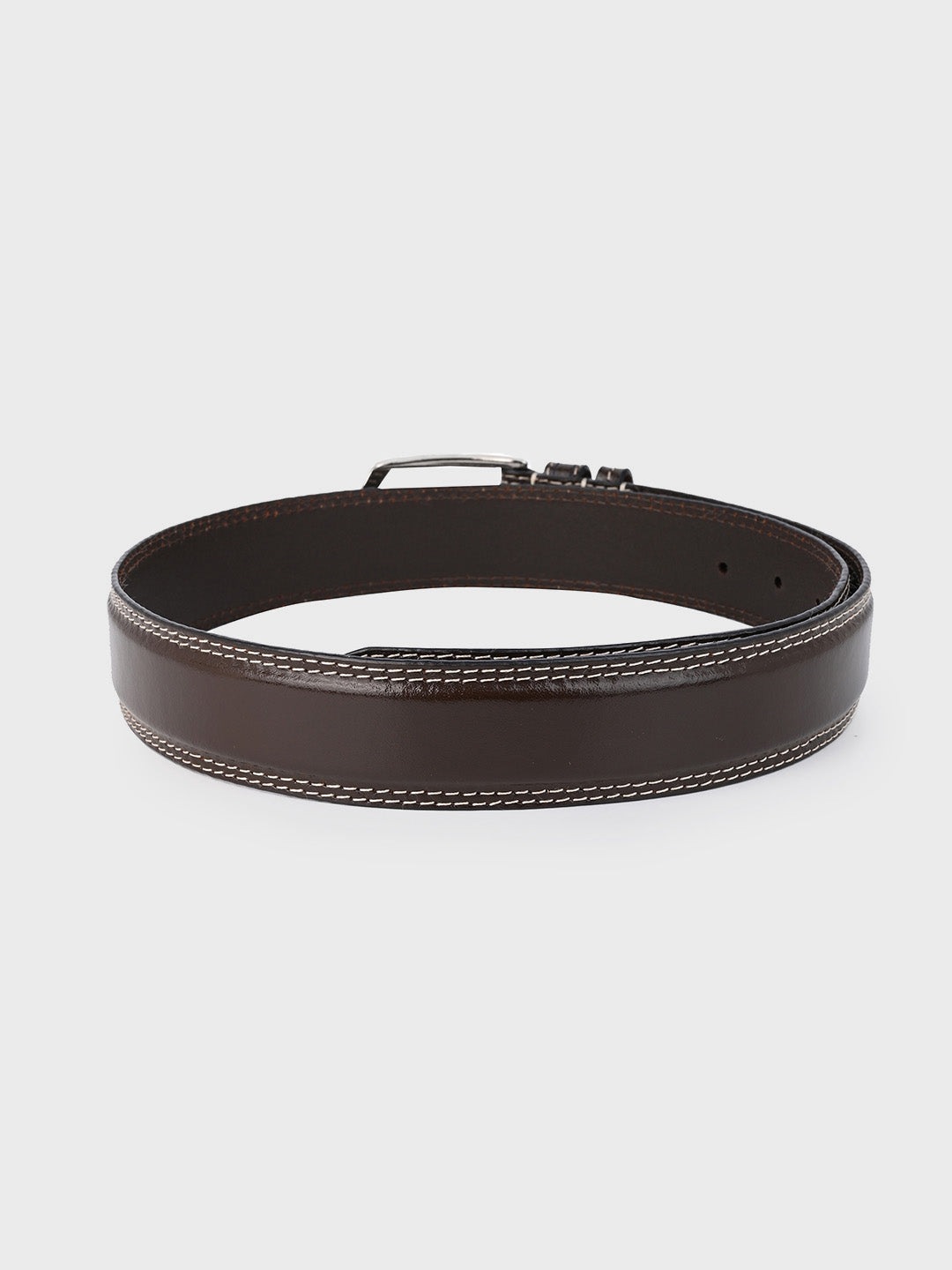 Sleek Silver Buckle Leather Belt in Brown