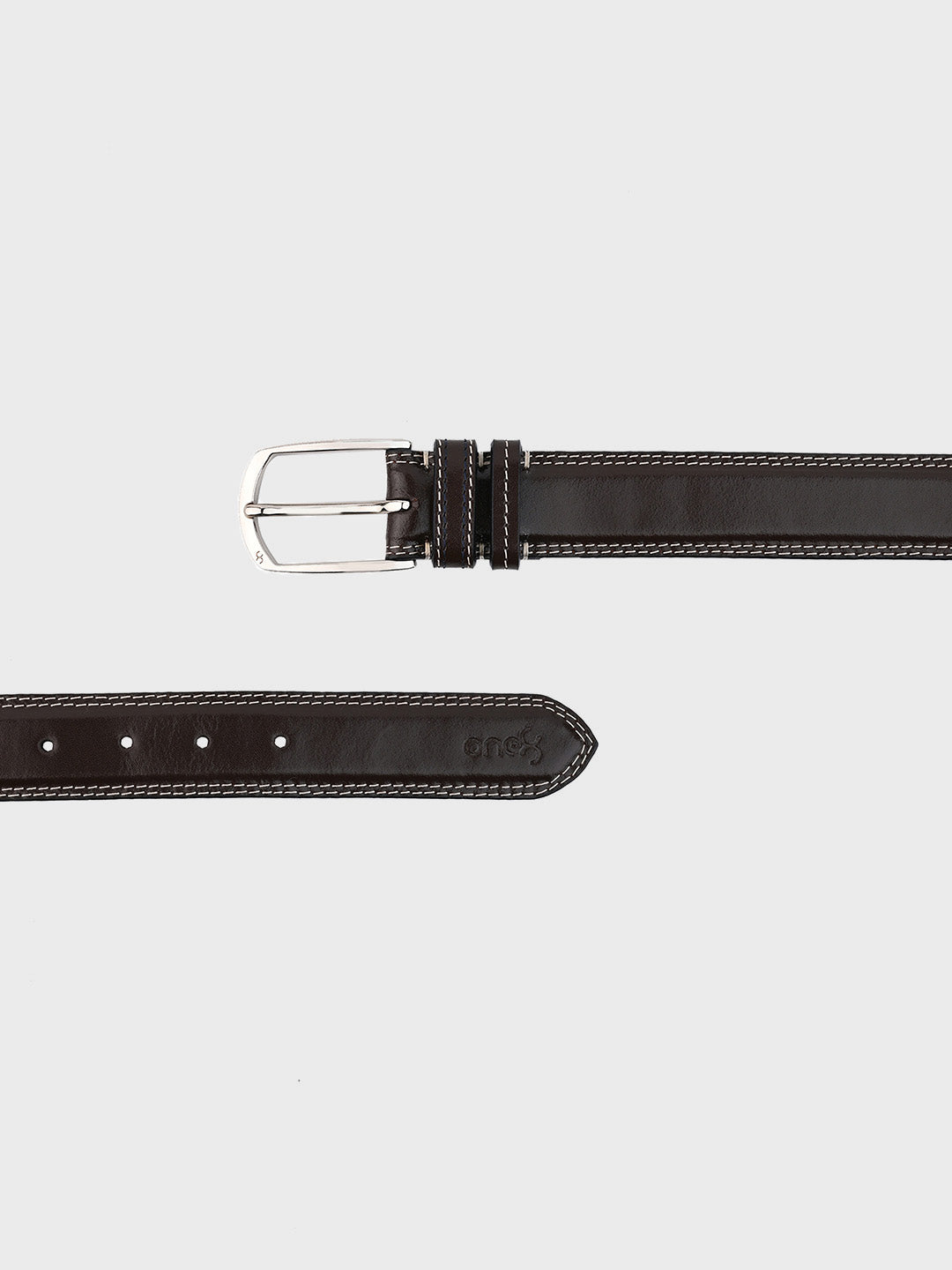 Sleek Silver Buckle Leather Belt in Brown