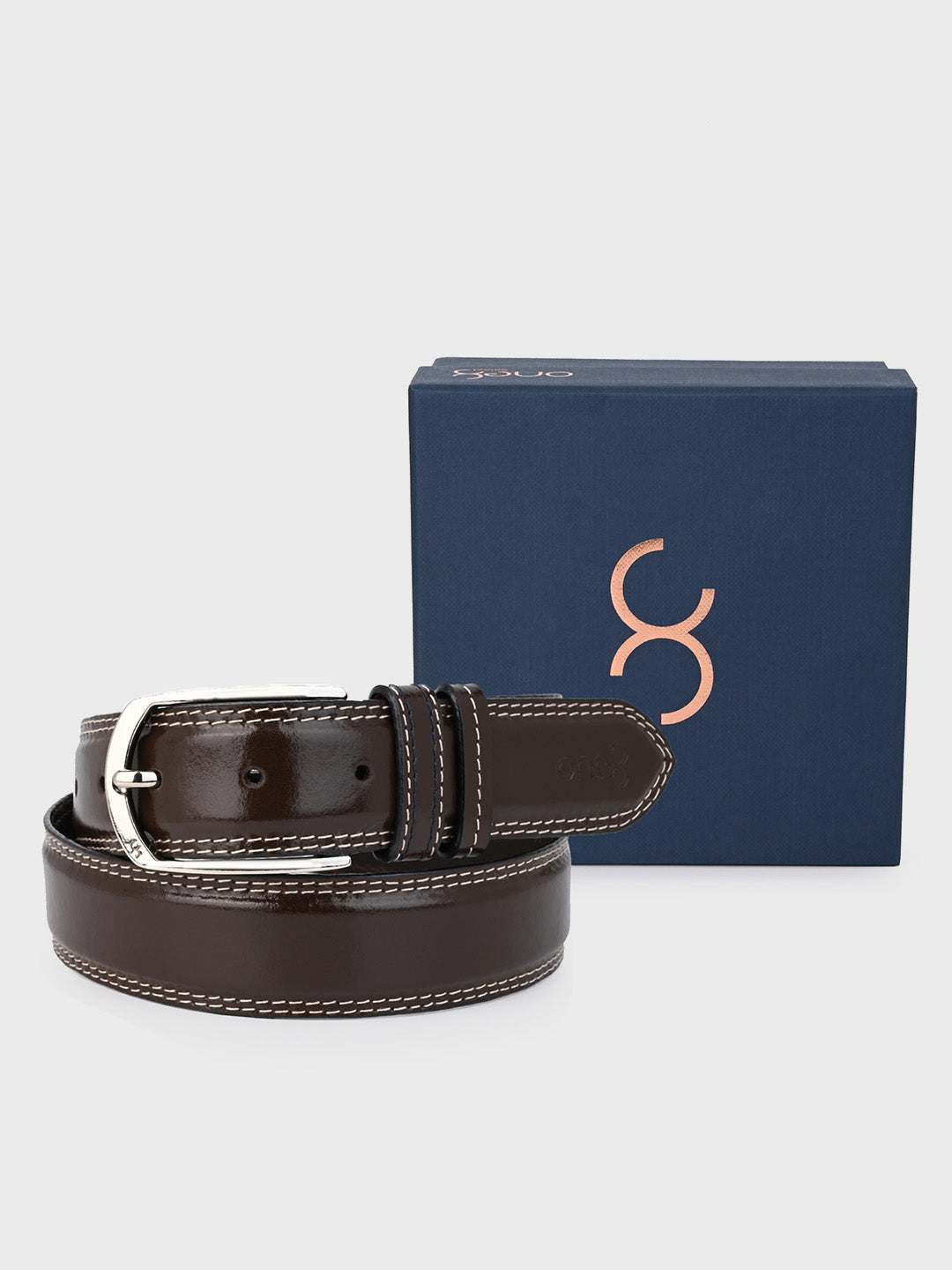 Sleek Silver Buckle Leather Belt in Brown