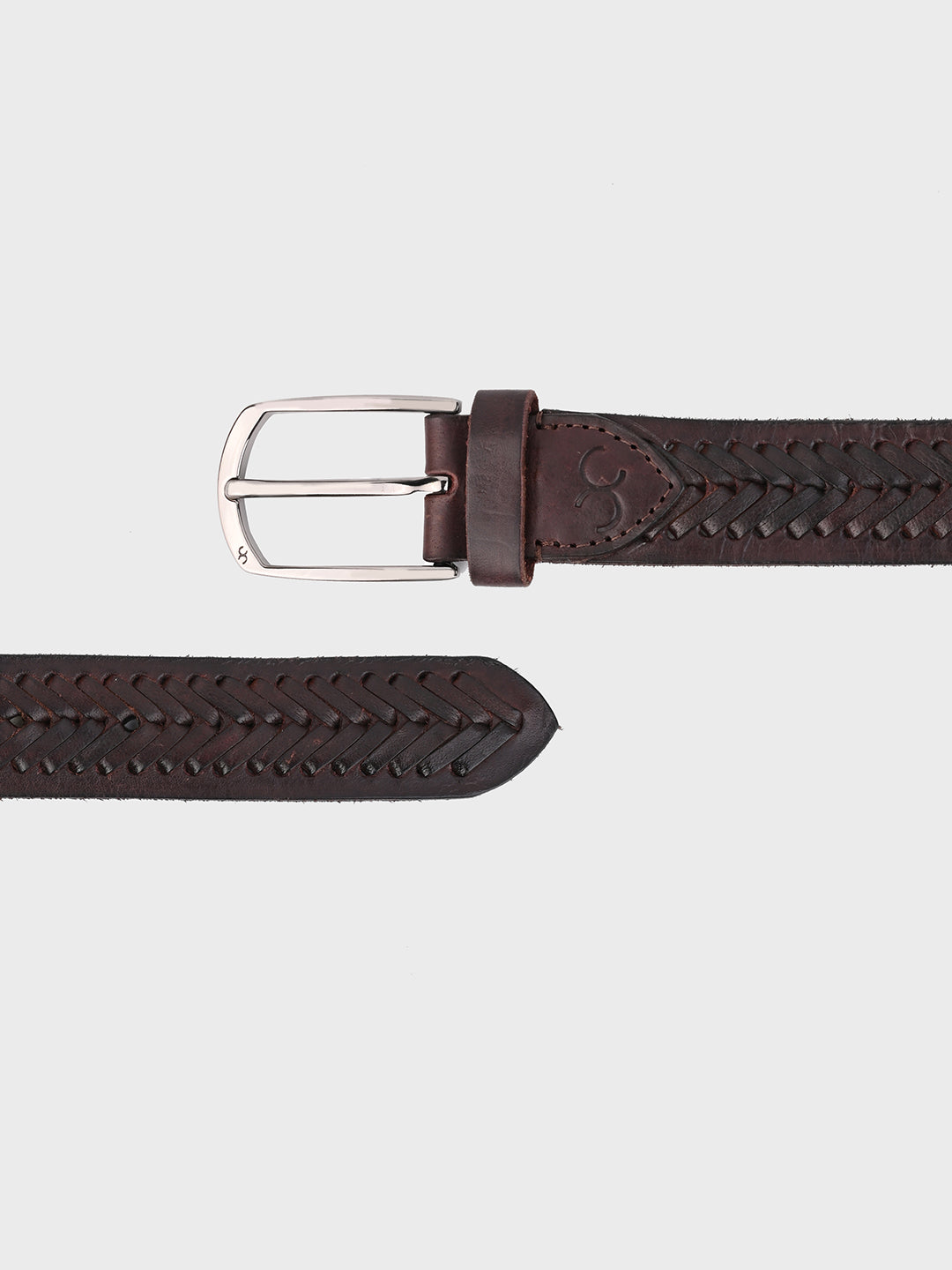 One8 Brown Leather Belt with Intricate Weave