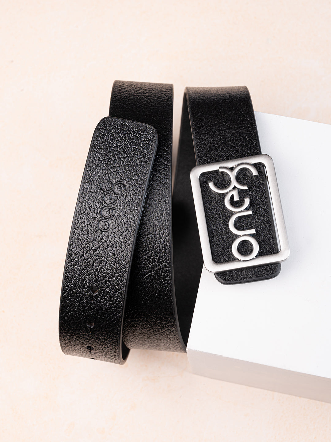 Signature Nickel-Brushed Buckle Leather Belt