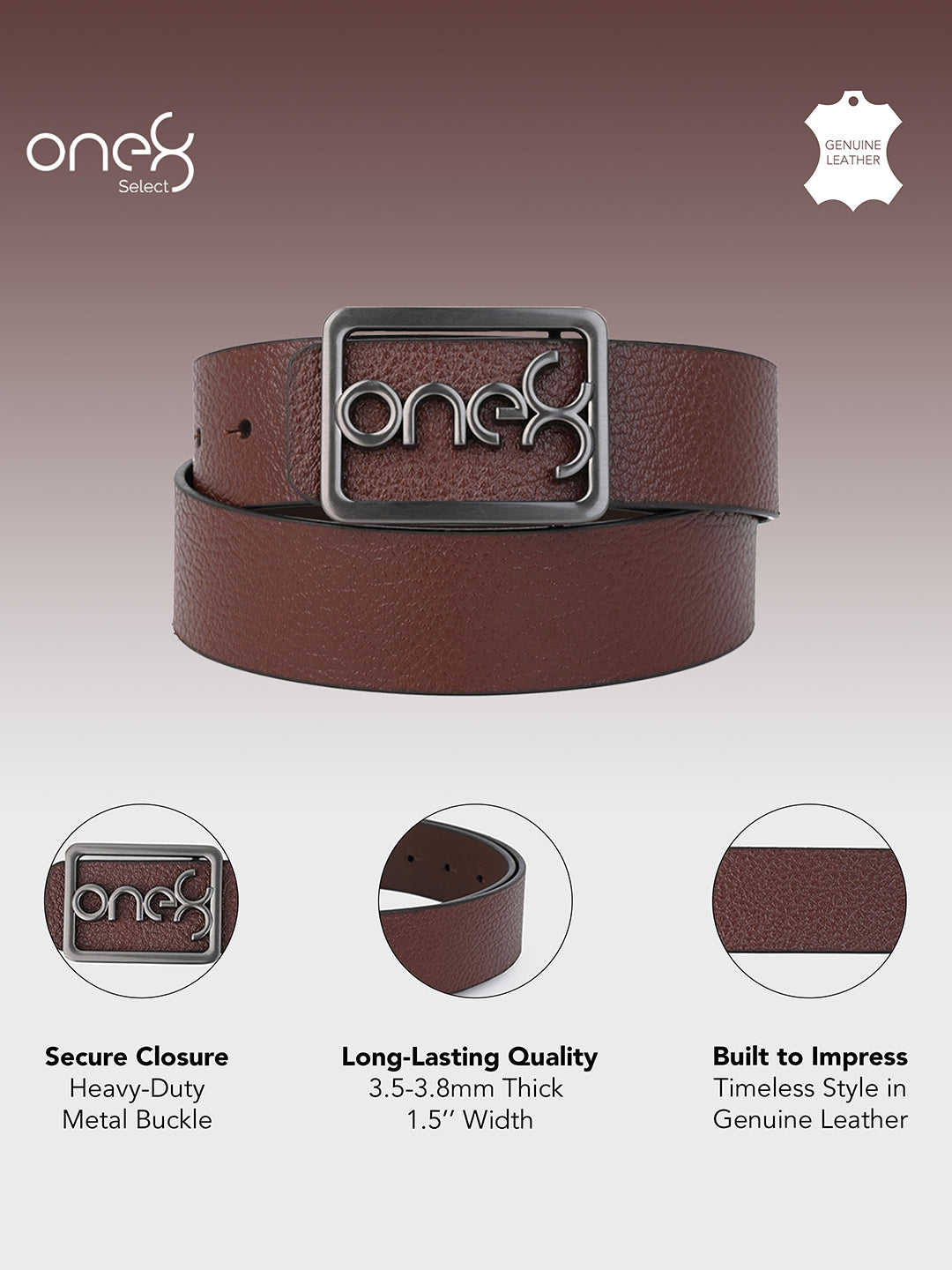 Tan Signature Gunmetal Buckle Leather Belt