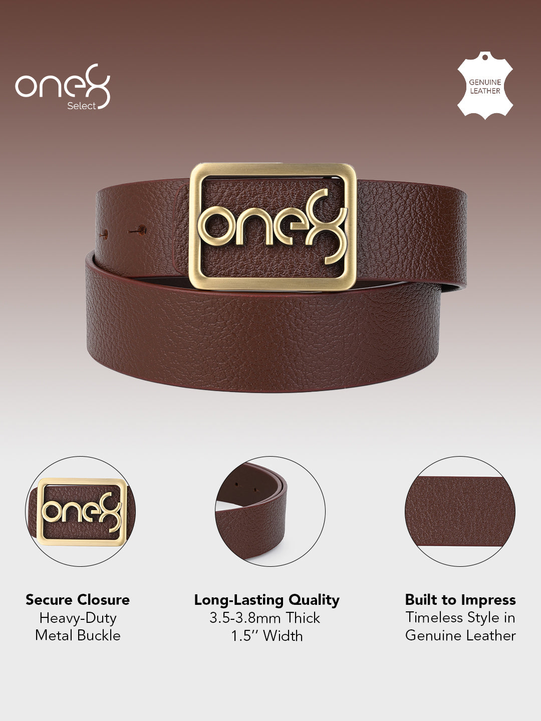 Signature Gold-Tone Buckle Leather Belt