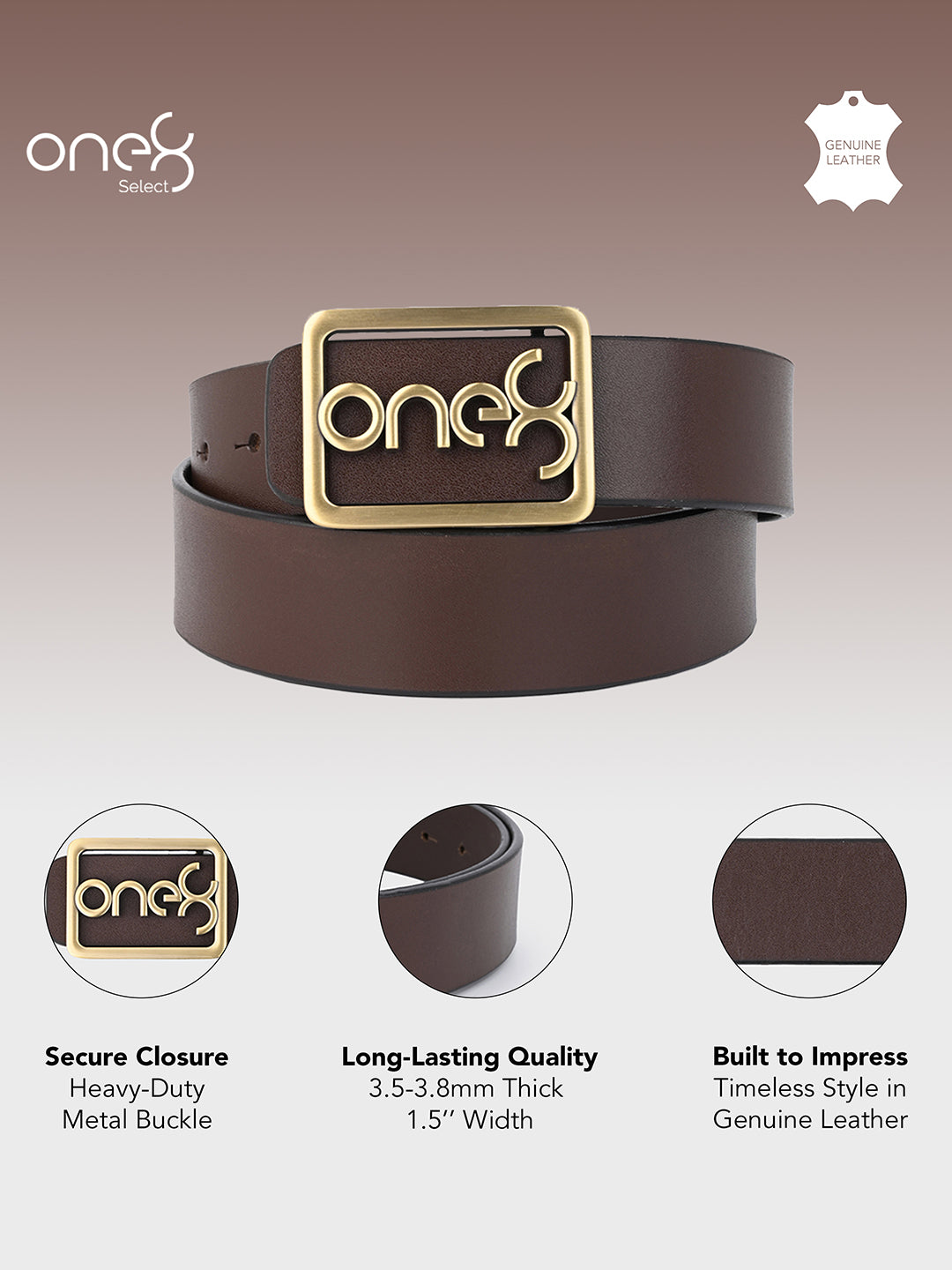 One8 Signature Gold-Tone Buckle Leather Belt