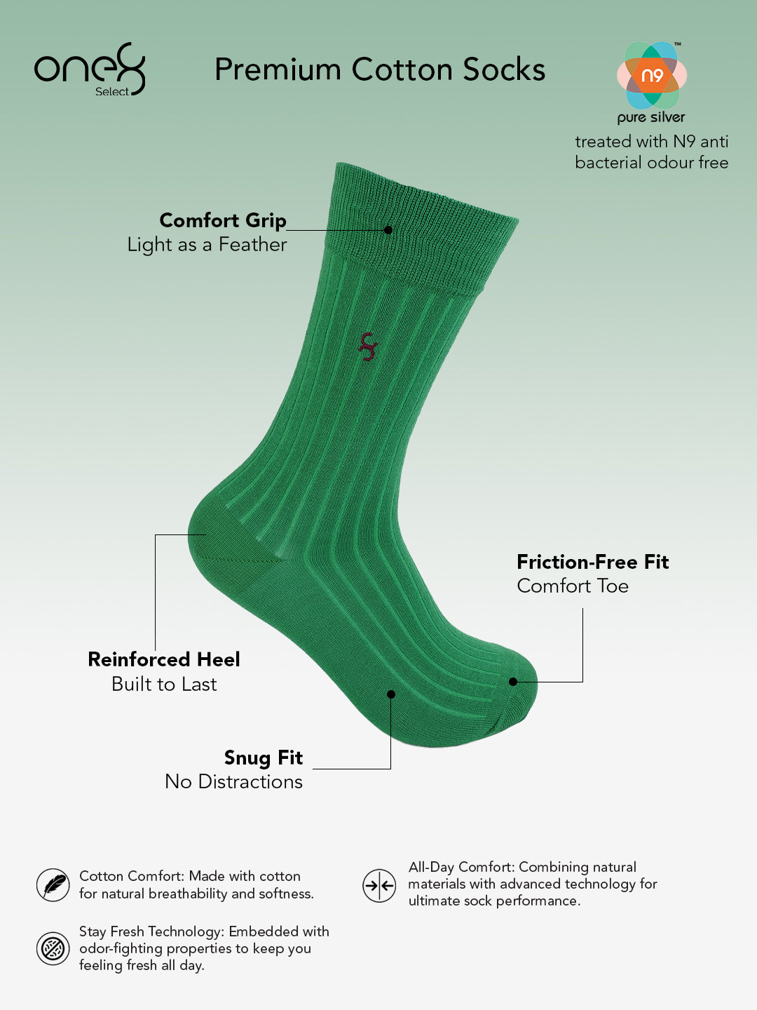 Premium Cotton Socks for Men with Comfortable Grip And N9 Anti-Bacterial Odour Free Treatment