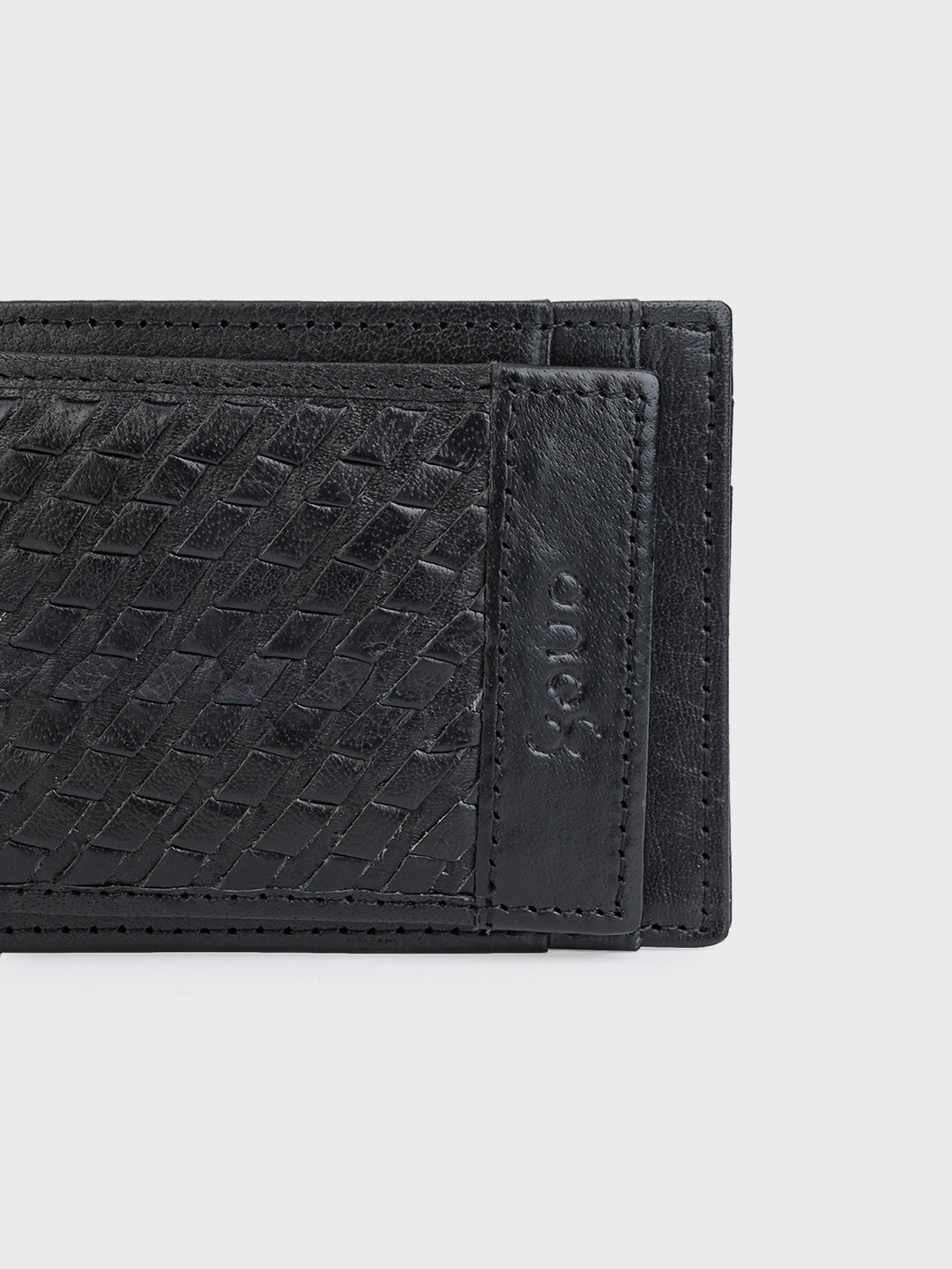 Black Money Clip Wallet with Intricate Weave