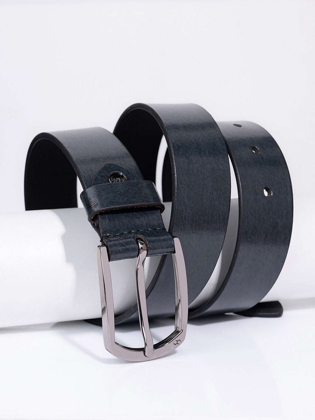 One8 Black Men's Genuine Leather Tang Closure Semi-Formal Belt