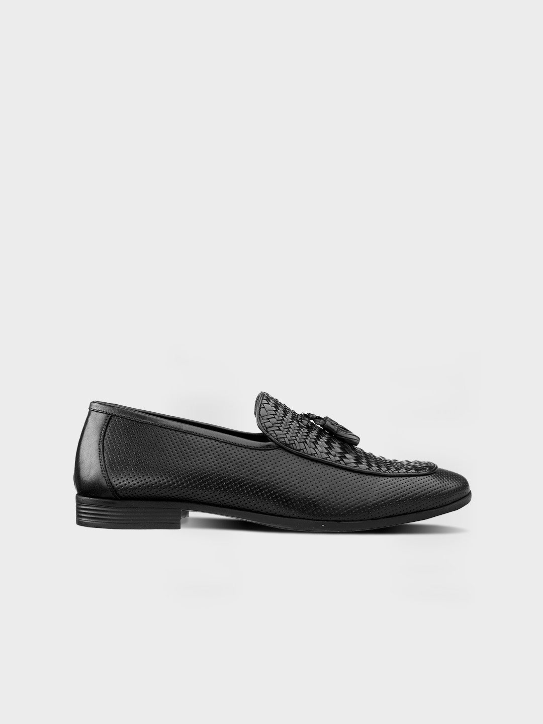 Men's Classic Black Leather Slip-On Tassel Shoes